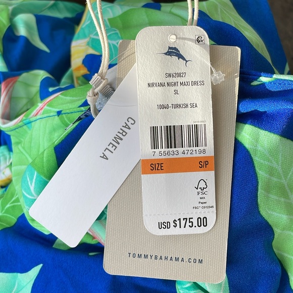 Tommy Bahama size S Carmela dress NWT nirvana night maxi in Turkish sea - Picture 2 of 4